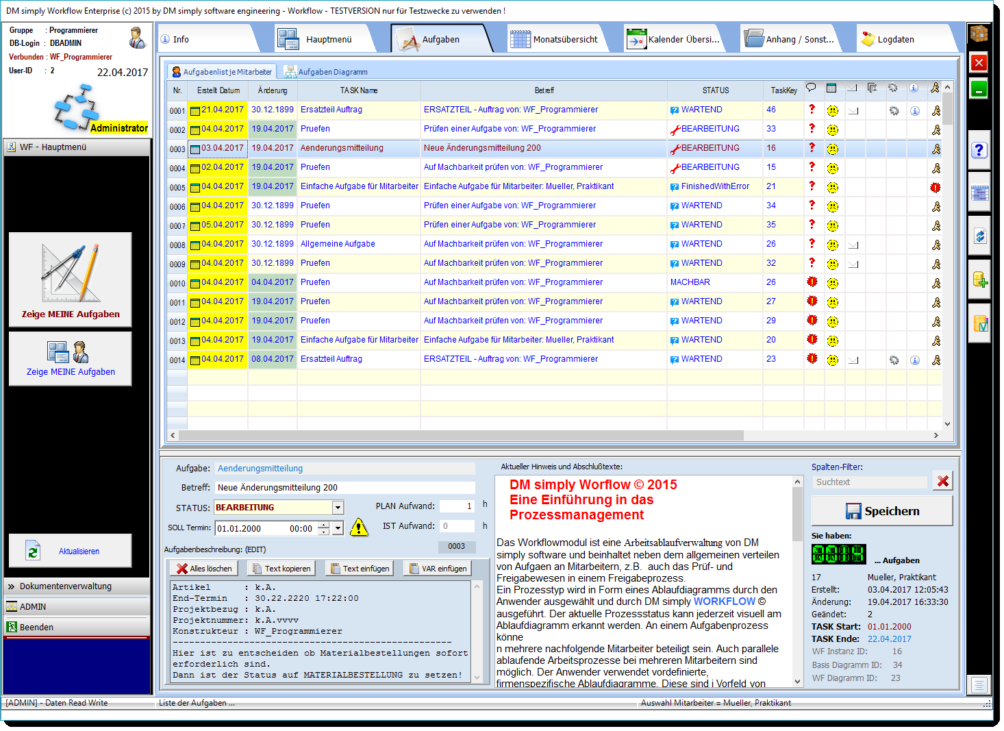 DM simply Workflow - Listenansicht